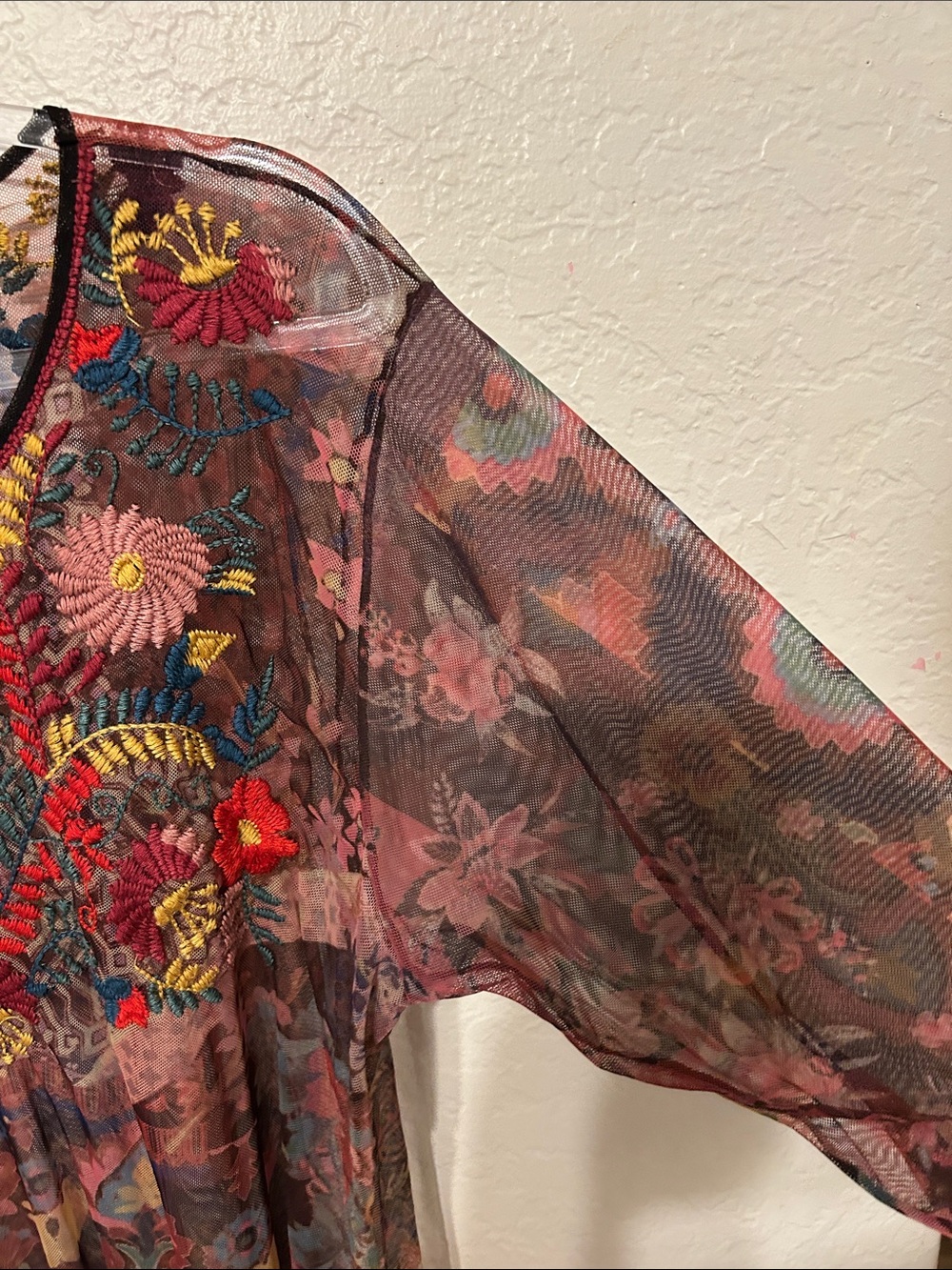 🎀BIYA JOHNNY WAS Embroidered mesh Floral Long-Sleeve Multicolor size XL GUC - Picture 8 of 14